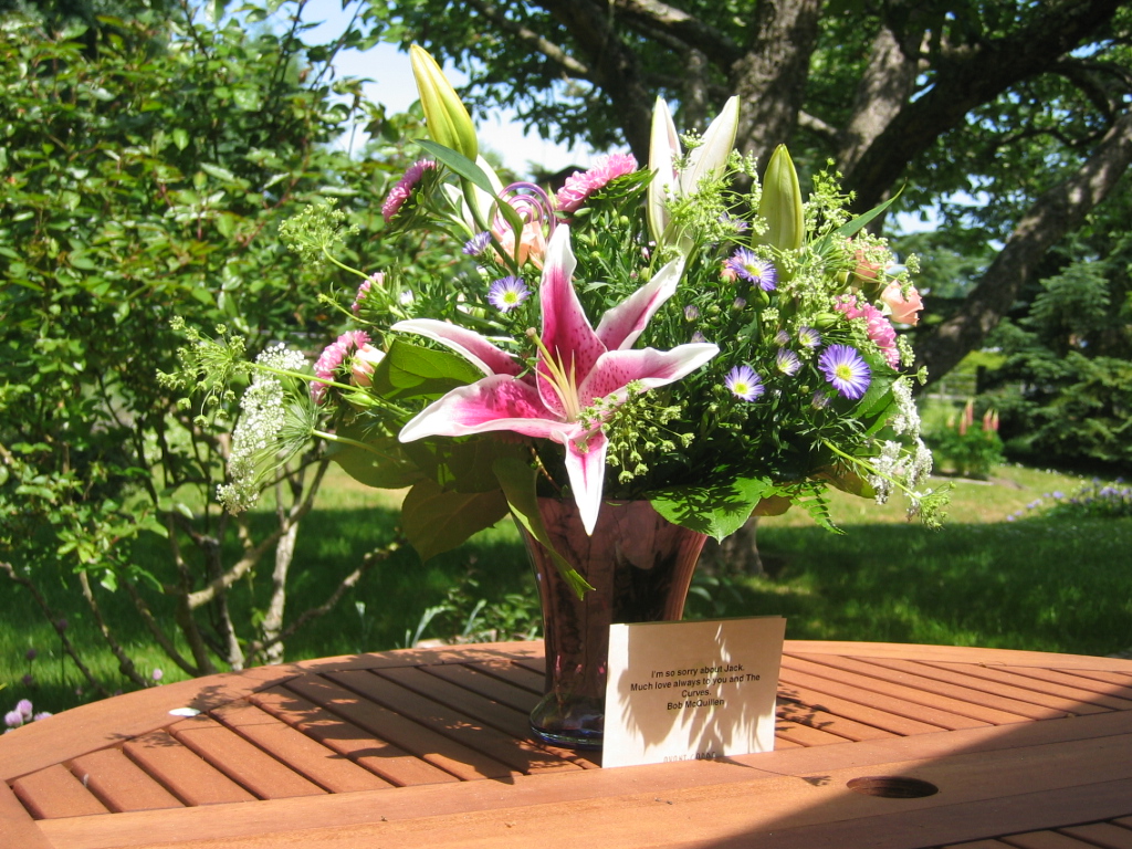 vase with flowers & card
